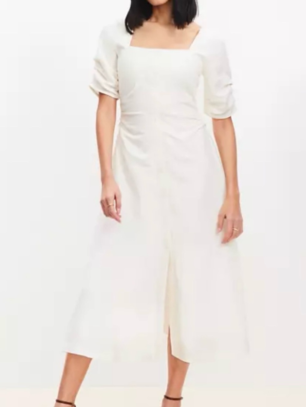 LOFT Square-Neck Midi Dress with Puff Sleeves